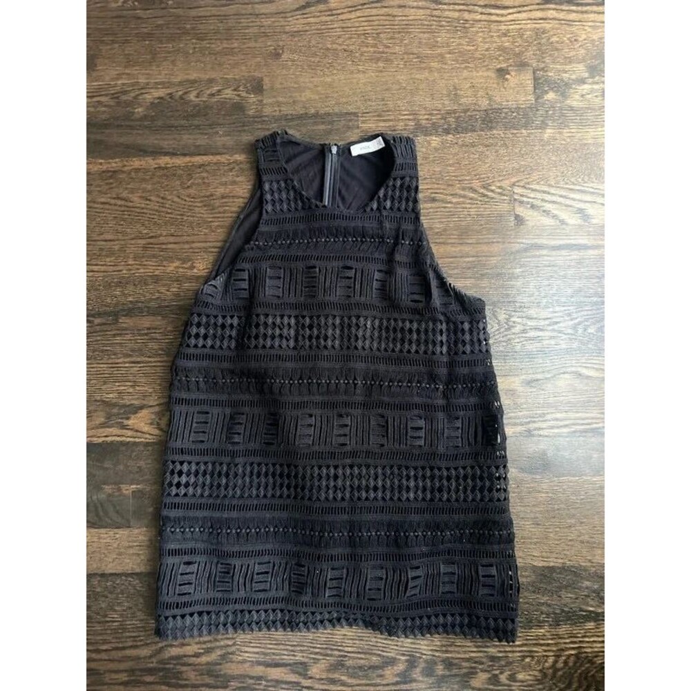 Vince Geo Crochet Lace High Neck Sleeveless Black Tank Top Size 6
